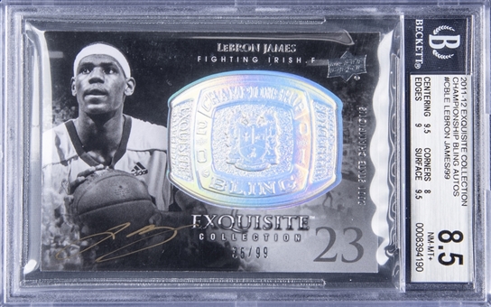 2011-12 UD "Exquisite Collection" Championship Bling Autographs #CBLE LeBron James Signed Card (#35/99) - BGS NM-MT+ 8.5/BGS 10